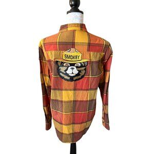 Angry Minnow Flannel Shirt Long Sleeve Smokey The Bear Orange Brown Medium